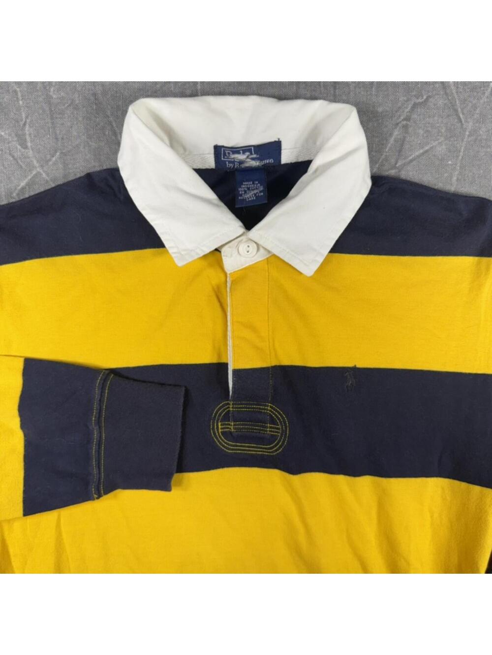 Polo Ralph Lauren Shirt Kid's L Yellow Blue Striped Rugby